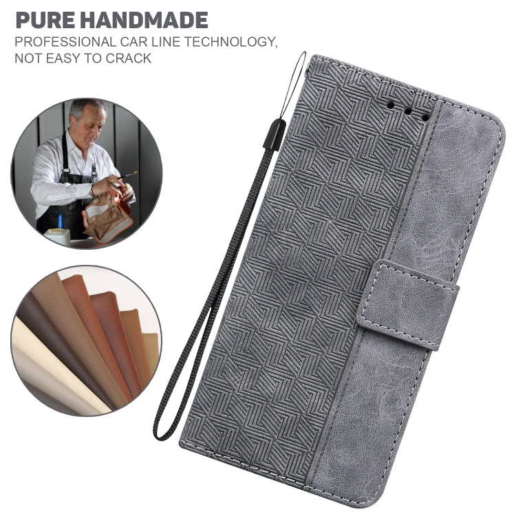 For iPhone 16e Geometric Embossed Leather Phone Case(Grey) by buy2fix