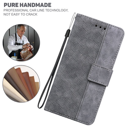 For iPhone 16e Geometric Embossed Leather Phone Case(Grey) by buy2fix