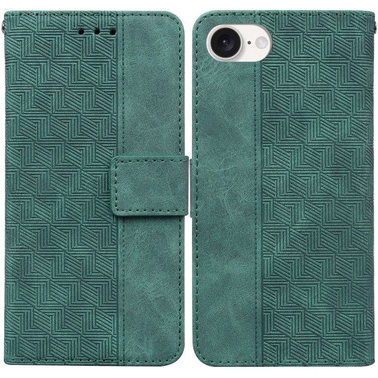 For iPhone 16e Geometric Embossed Leather Phone Case(Green) by buy2fix