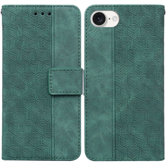 For iPhone 16e Geometric Embossed Leather Phone Case(Green) by buy2fix