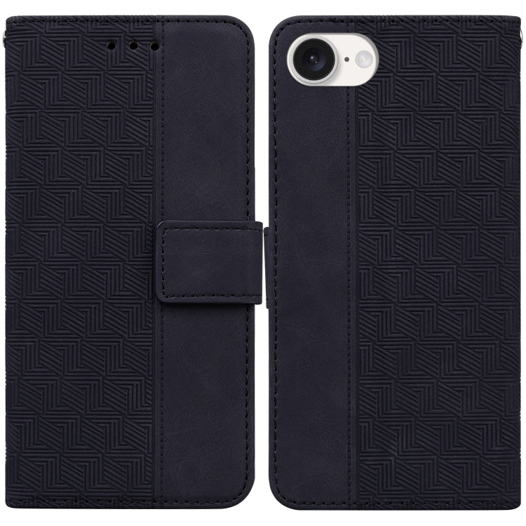For iPhone 16e Geometric Embossed Leather Phone Case(Black) by buy2fix