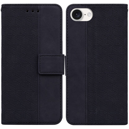 For iPhone 16e Geometric Embossed Leather Phone Case(Black) by buy2fix