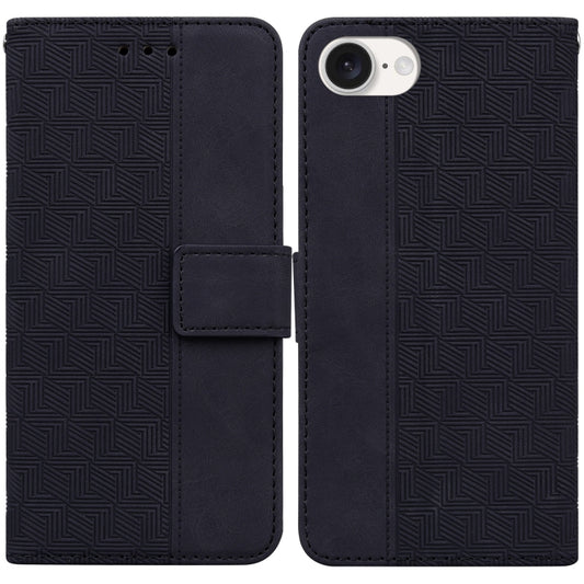For iPhone 16e Geometric Embossed Leather Phone Case(Black) by buy2fix