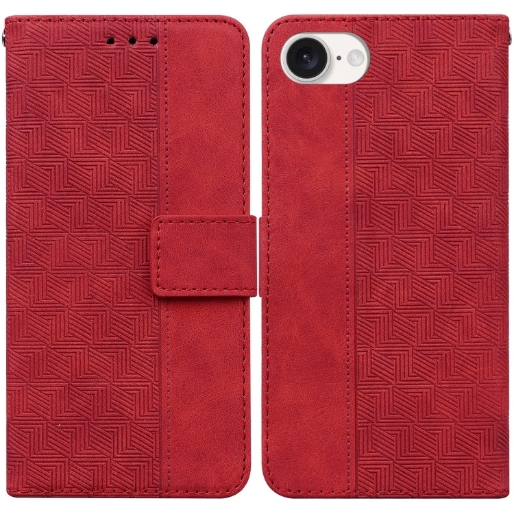 For iPhone 16e Geometric Embossed Leather Phone Case(Red) by buy2fix