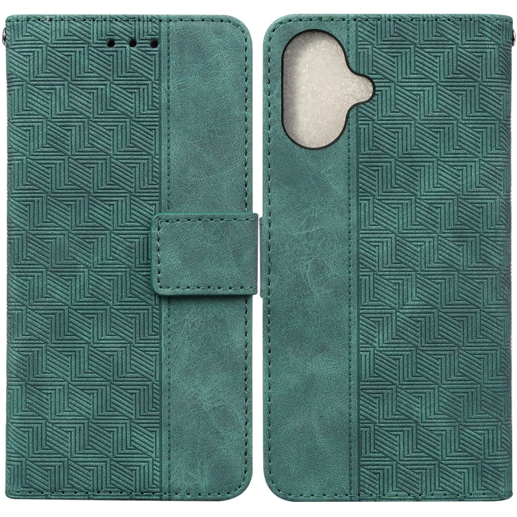 For iPhone 16 Plus Geometric Embossed Leather Phone Case(Green) by buy2fix