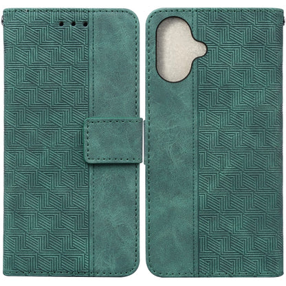 For iPhone 16 Plus Geometric Embossed Leather Phone Case(Green) by buy2fix