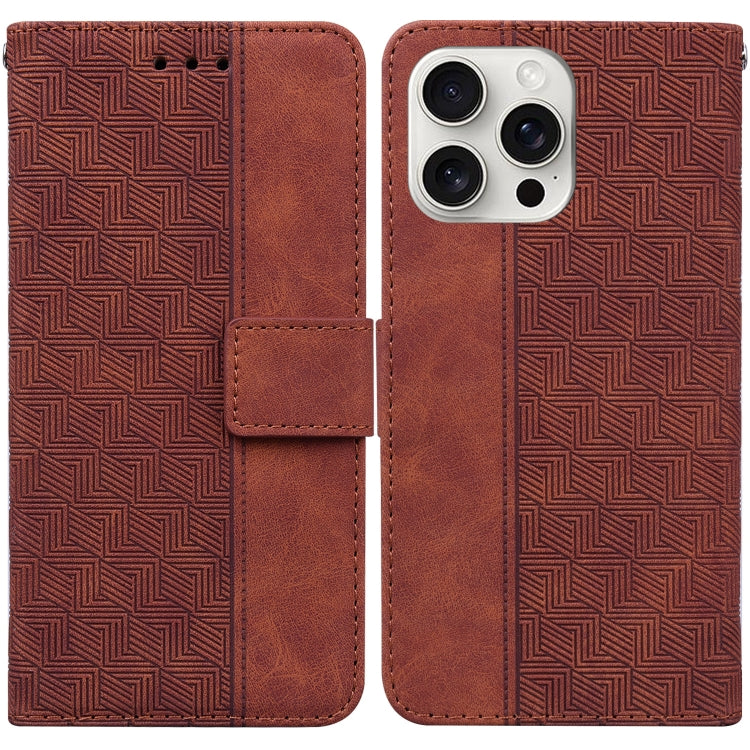 For iPhone 16 Pro Max Geometric Embossed Leather Phone Case(Brown) by buy2fix