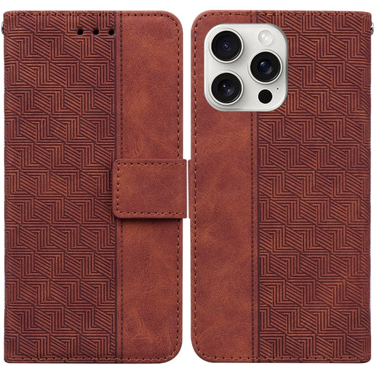 For iPhone 16 Pro Max Geometric Embossed Leather Phone Case(Brown) by buy2fix