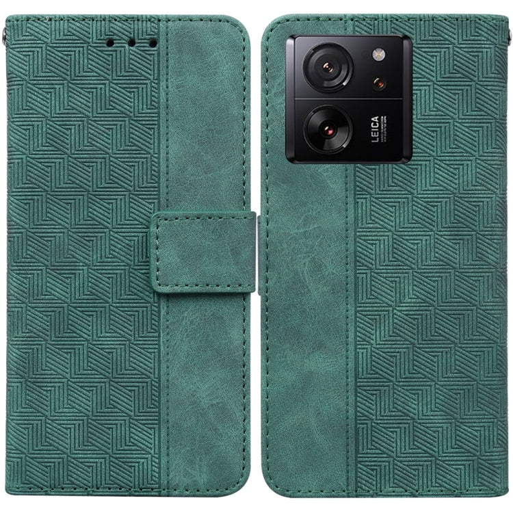 For Xiaomi 13T / 13T Pro / Redmi K60 Ultra Geometric Embossed Leather Phone Case(Green) - Xiaomi Cases by buy2fix | Online Shopping UK | buy2fix