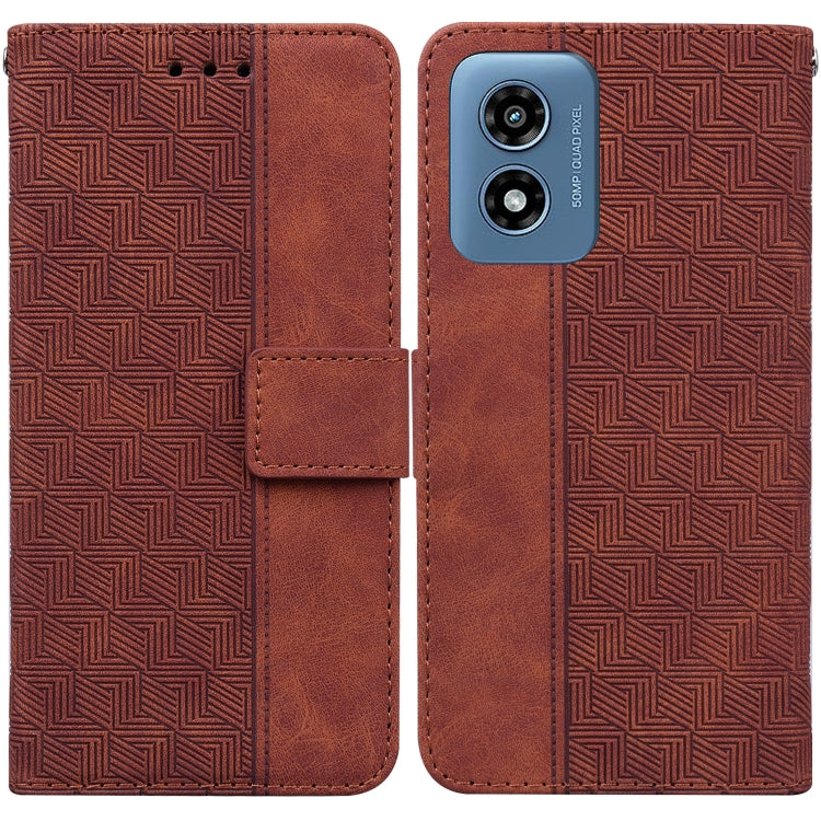 For Motorola Moto G Play 4G 2024 Geometric Embossed Leather Phone Case(Brown) by buy2fix