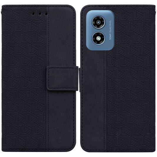 For Motorola Moto G Play 4G 2024 Geometric Embossed Leather Phone Case(Black) by buy2fix