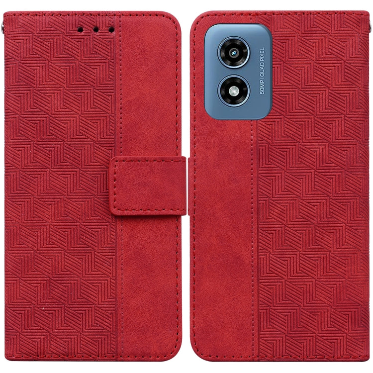 For Motorola Moto G Play 4G 2024 Geometric Embossed Leather Phone Case(Red) by buy2fix