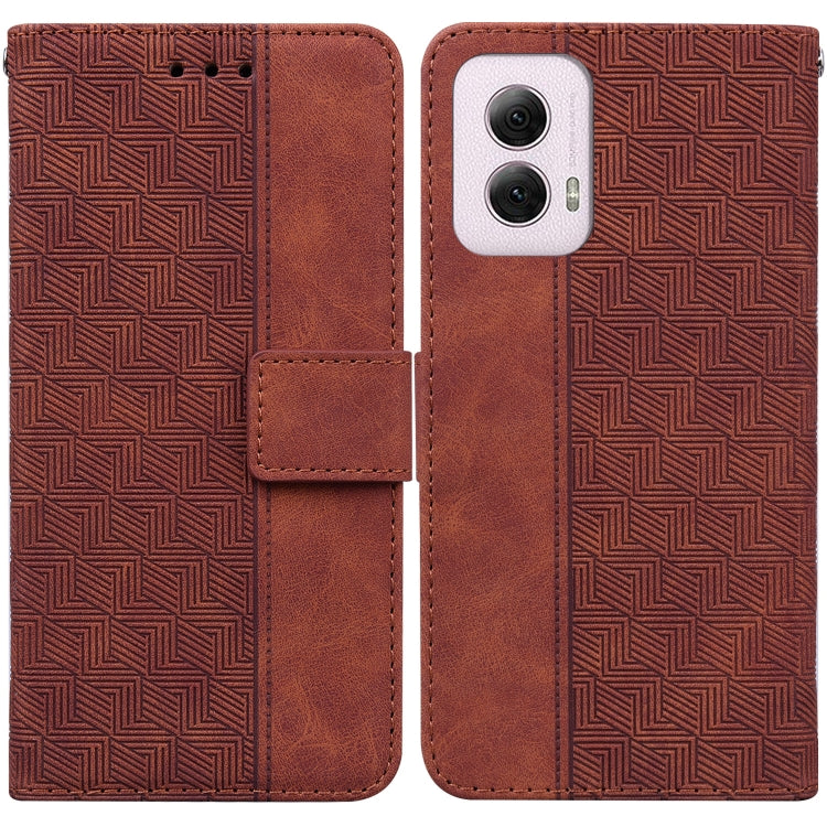 For Motorola Moto G Power 5G 2024 Geometric Embossed Leather Phone Case(Brown) by buy2fix