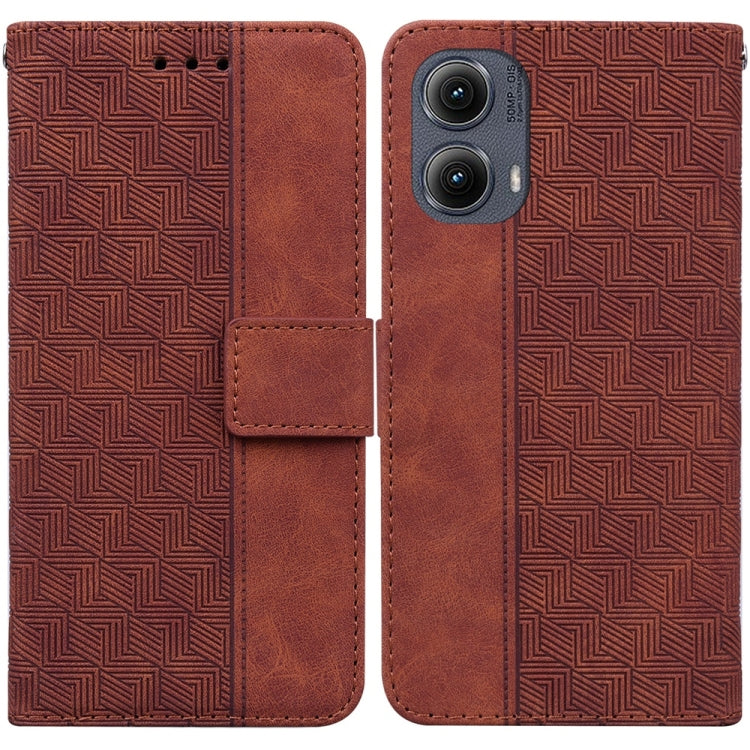 For Motorola Edge 2024 Geometric Embossed Leather Phone Case(Brown) by buy2fix