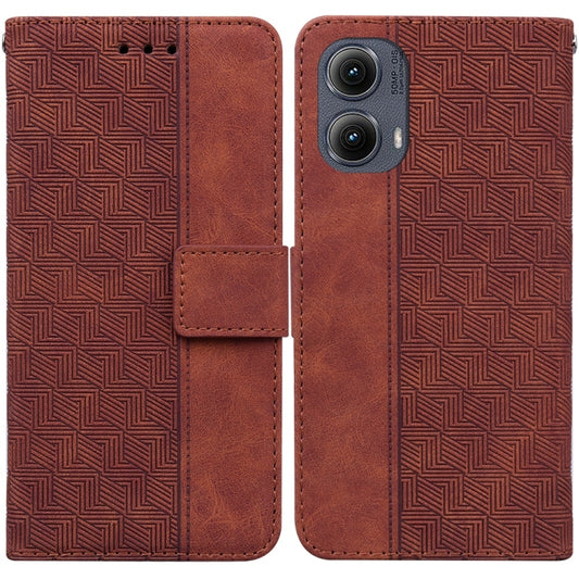 For Motorola Edge 2024 Geometric Embossed Leather Phone Case(Brown) by buy2fix