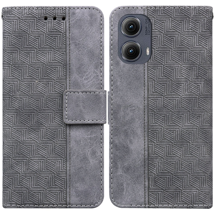 For Motorola Edge 2024 Geometric Embossed Leather Phone Case(Grey) by buy2fix