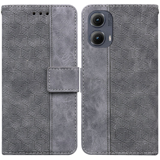 For Motorola Edge 2024 Geometric Embossed Leather Phone Case(Grey) by buy2fix