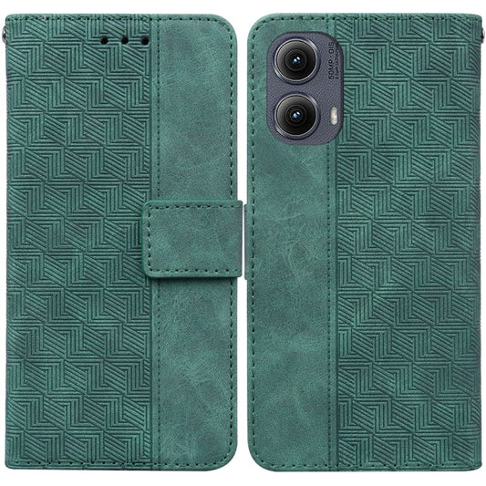For Motorola Edge 2024 Geometric Embossed Leather Phone Case(Green) by buy2fix