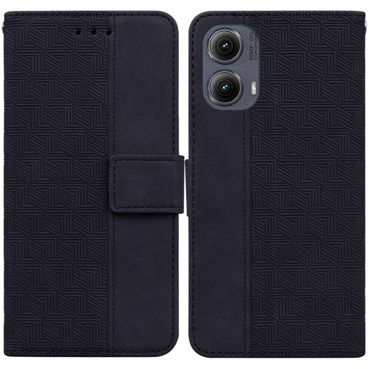 For Motorola Edge 2024 Geometric Embossed Leather Phone Case(Black) by buy2fix