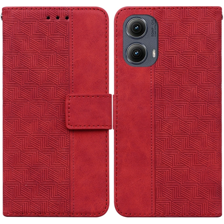 For Motorola Edge 2024 Geometric Embossed Leather Phone Case(Red) by buy2fix