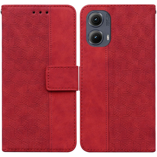 For Motorola Edge 2024 Geometric Embossed Leather Phone Case(Red) by buy2fix