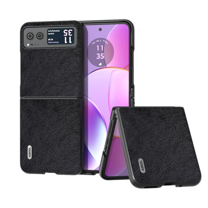 For Motorola Razr 40 ABEEL Dual Color Lichi Texture PU Phone Case(Black) - Motorola Cases by buy2fix | Online Shopping UK | buy2fix