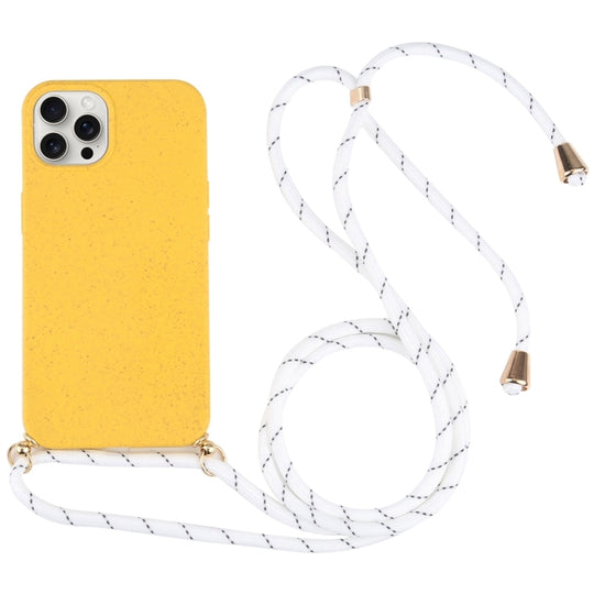 For iPhone 16 Pro Wheat Straw TPU Shockproof Phone Case with Neck Lanyard(Yellow)