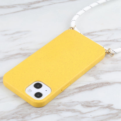 For iPhone 16 Plus Wheat Straw TPU Shockproof Phone Case with Neck Lanyard(Yellow) - iPhone 16 Plus Cases by buy2fix | Online Shopping UK | buy2fix