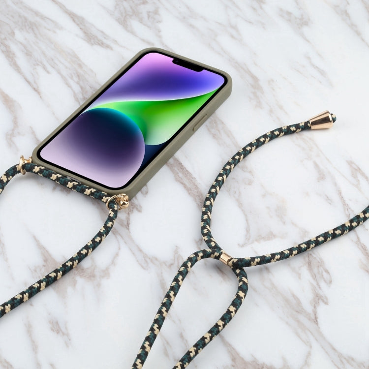 For iPhone 16 Wheat Straw TPU Shockproof Phone Case with Neck Lanyard(Dark Green) by buy2fix