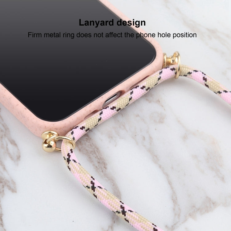 For iPhone 16 Wheat Straw TPU Shockproof Phone Case with Neck Lanyard(Pink) by buy2fix