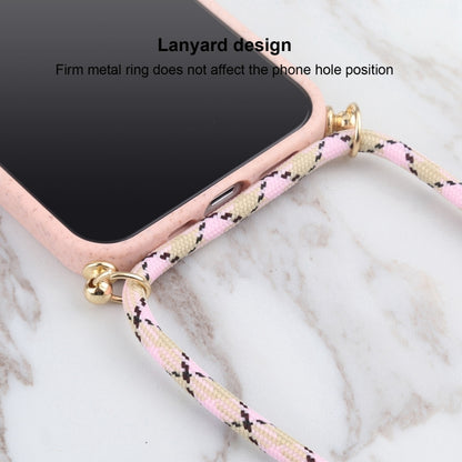 For iPhone 16 Wheat Straw TPU Shockproof Phone Case with Neck Lanyard(Pink) by buy2fix