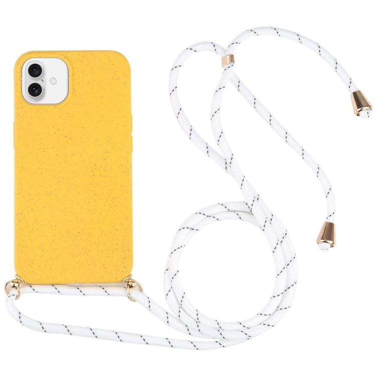 For iPhone 16 Wheat Straw TPU Shockproof Phone Case with Neck Lanyard(Yellow) by buy2fix