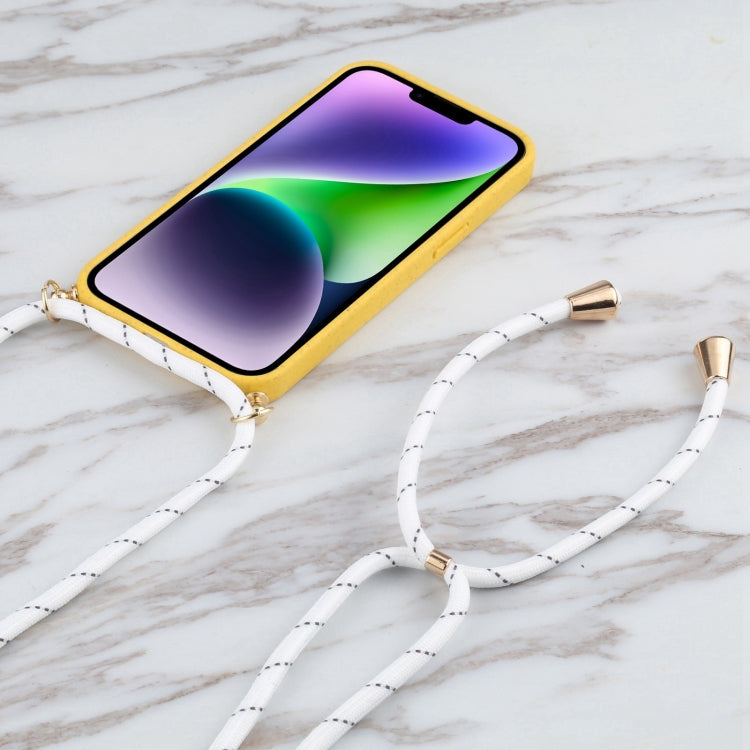 For iPhone 16 Wheat Straw TPU Shockproof Phone Case with Neck Lanyard(Yellow) by buy2fix