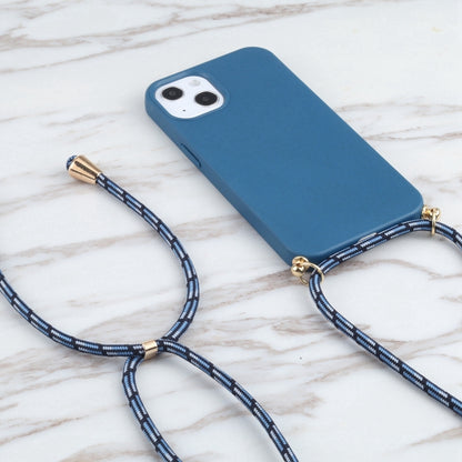 For iPhone 16 Wheat Straw TPU Shockproof Phone Case with Neck Lanyard(Blue) by buy2fix