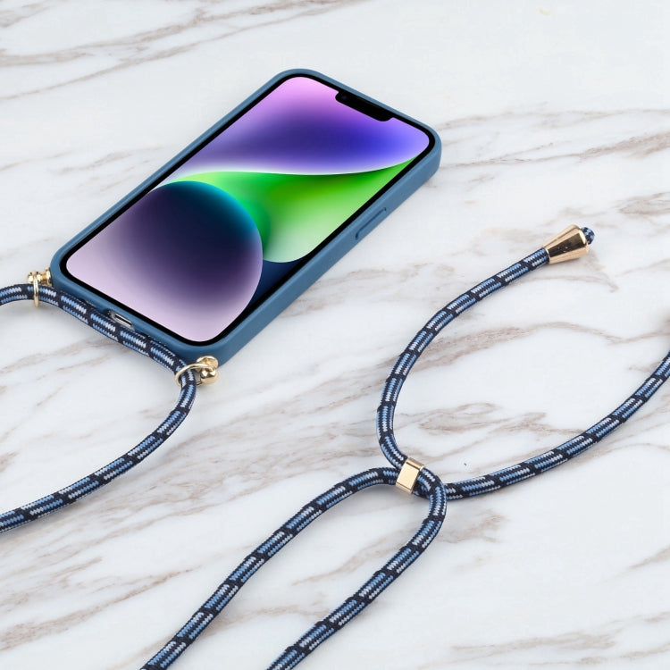 For iPhone 16 Wheat Straw TPU Shockproof Phone Case with Neck Lanyard(Blue) by buy2fix