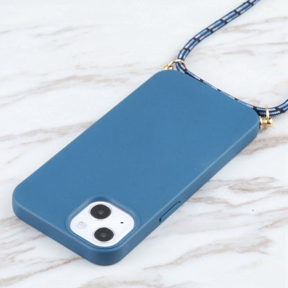 For iPhone 16 Wheat Straw TPU Shockproof Phone Case with Neck Lanyard(Blue) by buy2fix