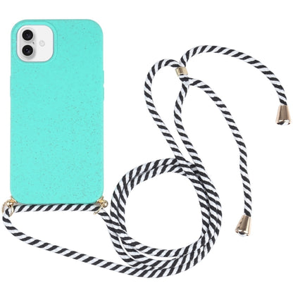 For iPhone 16 Wheat Straw TPU Shockproof Phone Case with Neck Lanyard(Green) by buy2fix