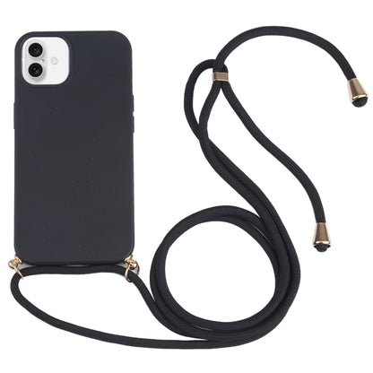 For iPhone 16 Wheat Straw TPU Shockproof Phone Case with Neck Lanyard(Black) by buy2fix