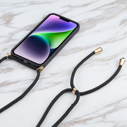 For iPhone 16 Wheat Straw TPU Shockproof Phone Case with Neck Lanyard(Black) by buy2fix