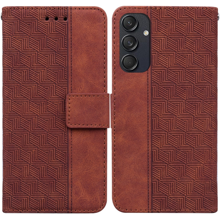 For Samsung Galaxy M55 Geometric Embossed Leather Phone Case(Brown) by buy2fix