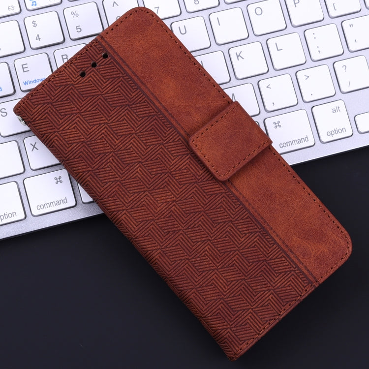 For Samsung Galaxy M55 Geometric Embossed Leather Phone Case(Brown) by buy2fix