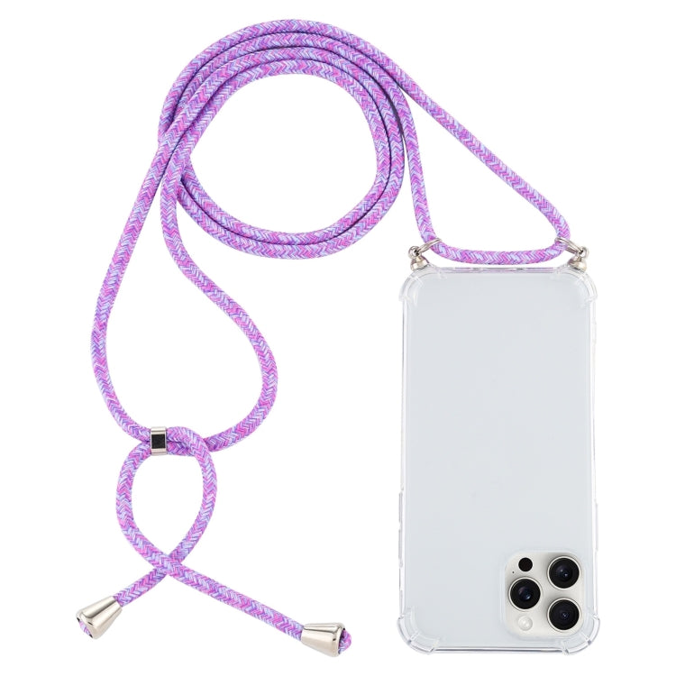 For iPhone 16 Pro Max Four-Corner Shockproof Transparent TPU Case with Lanyard(Purple) by buy2fix