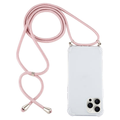 For iPhone 16 Pro Max Four-Corner Shockproof Transparent TPU Case with Lanyard(Pink) by buy2fix