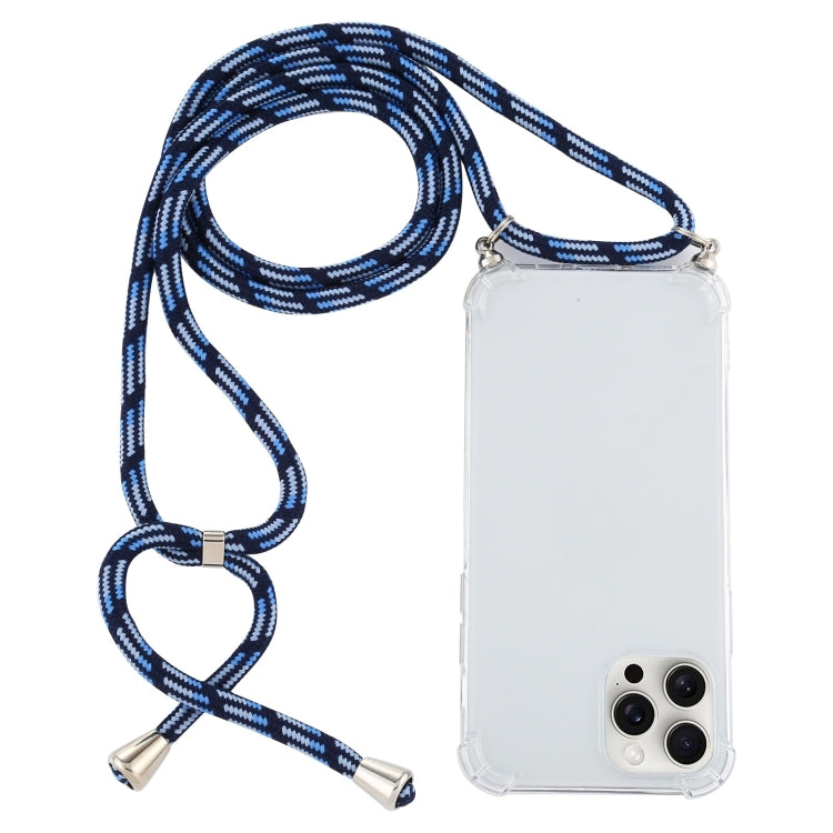 For iPhone 16 Pro Four-Corner Shockproof Transparent TPU Case with Lanyard(Blue White) by buy2fix