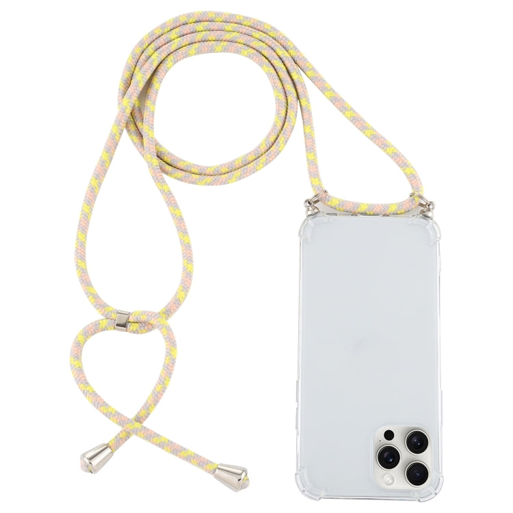 For iPhone 16 Pro Four-Corner Shockproof Transparent TPU Case with Lanyard(Grey Yellow) by buy2fix
