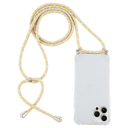 For iPhone 16 Pro Four-Corner Shockproof Transparent TPU Case with Lanyard(Grey Yellow) by buy2fix