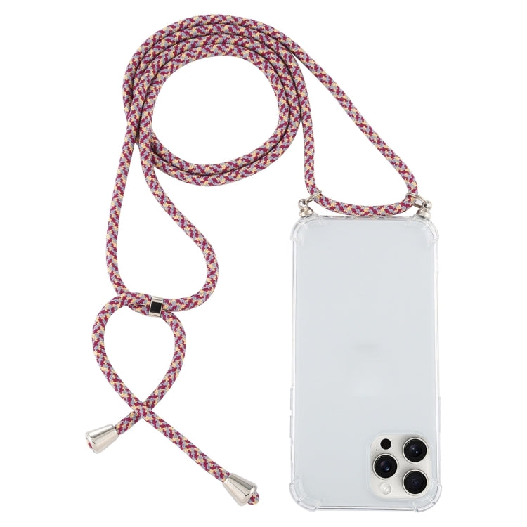 For iPhone 16 Pro Four-Corner Shockproof Transparent TPU Case with Lanyard(Purple Red) by buy2fix
