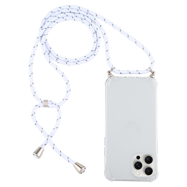For iPhone 16 Pro Four-Corner Shockproof Transparent TPU Case with Lanyard(White Grey) by buy2fix