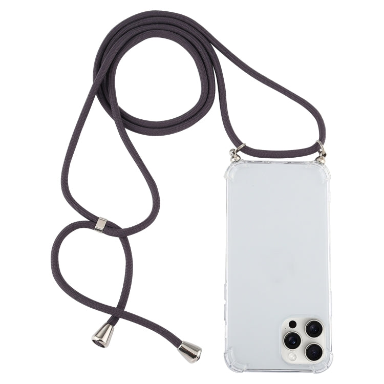 For iPhone 16 Pro Four-Corner Shockproof Transparent TPU Case with Lanyard(Dark Grey) by buy2fix