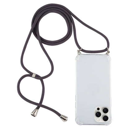 For iPhone 16 Pro Four-Corner Shockproof Transparent TPU Case with Lanyard(Dark Grey) by buy2fix